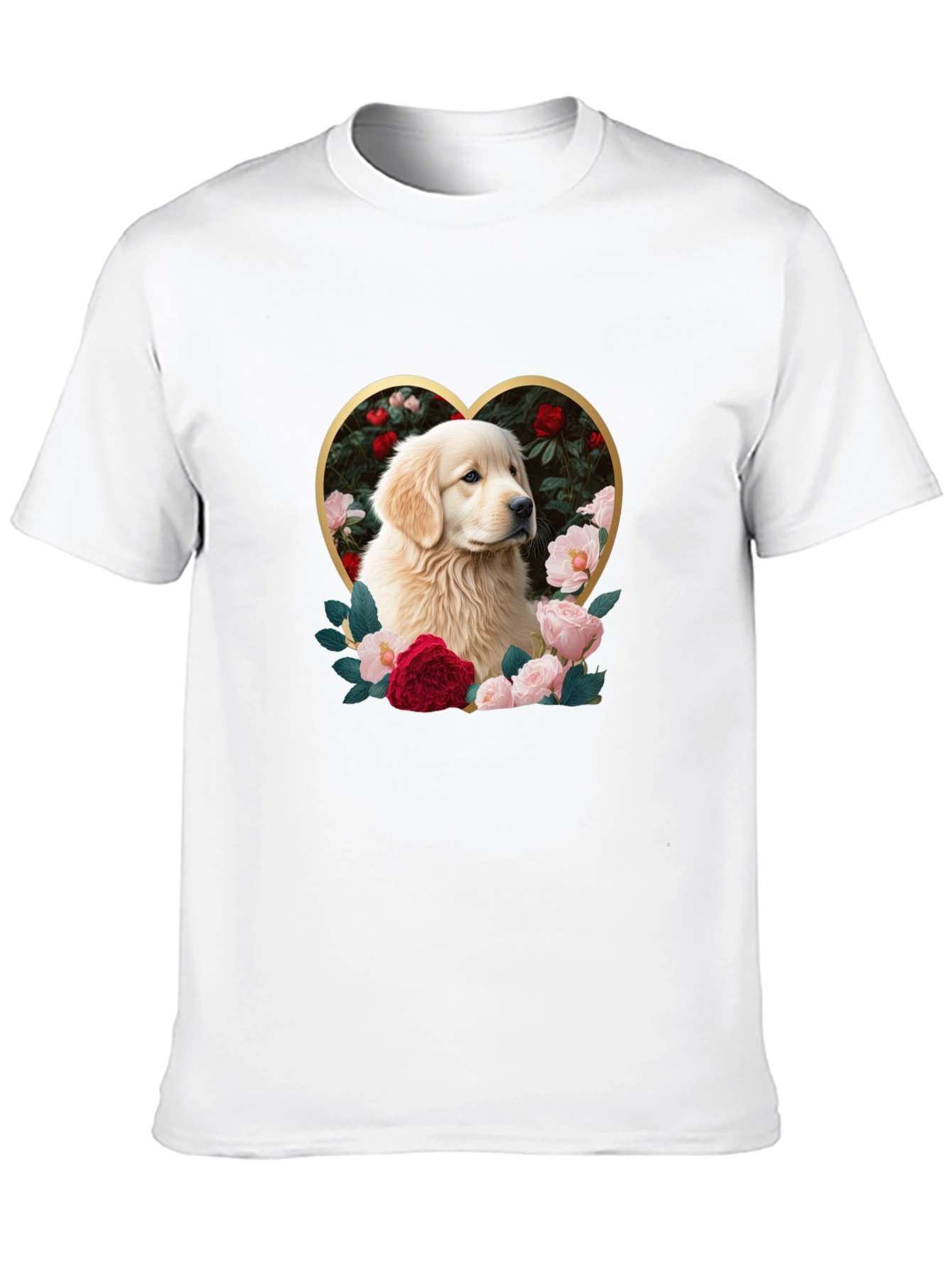 Golden Retriever Heart Roses Graphic T-Shirt