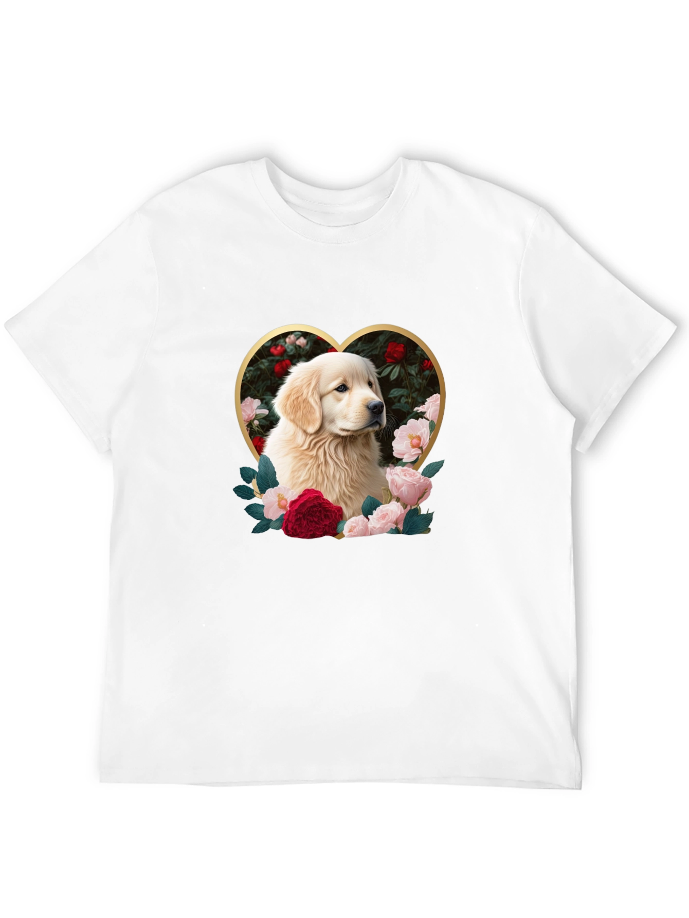 Golden Retriever Heart Roses Graphic T-Shirt
