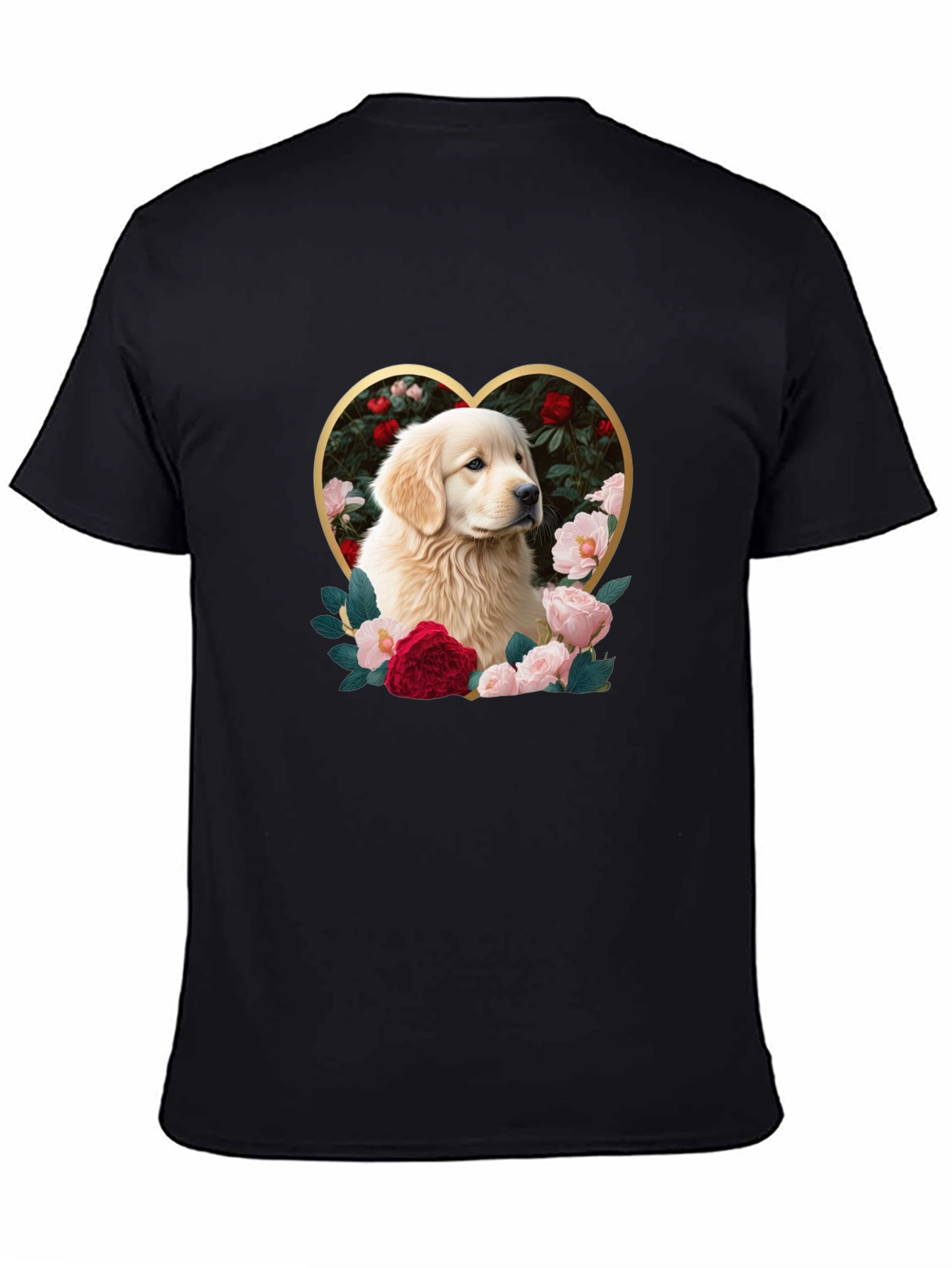 Golden Retriever Heart Roses Graphic T-Shirt