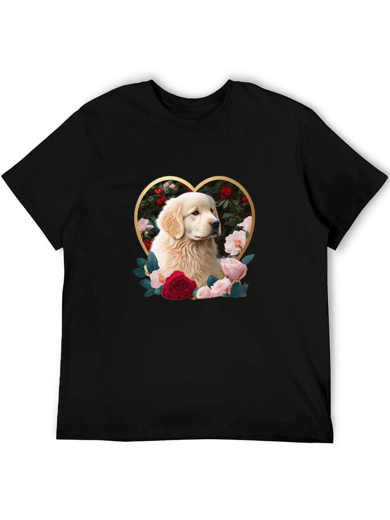 Golden Retriever Heart Roses Graphic T-Shirt