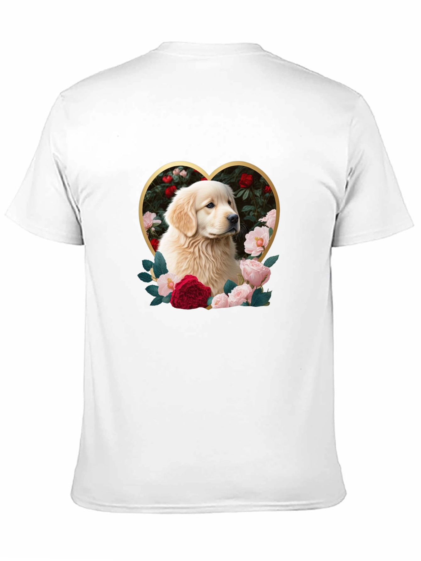 Golden Retriever Heart Roses Graphic T-Shirt