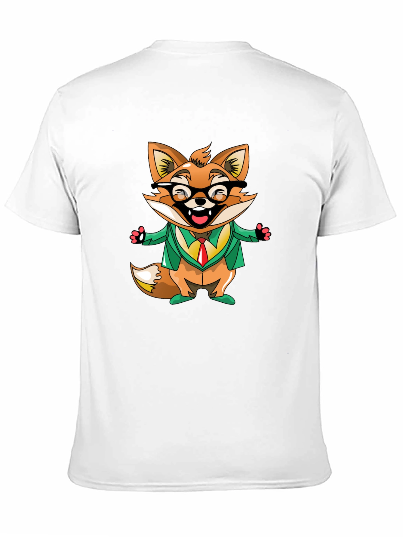 Cartoon Fox with Glasses Black T-Shirt