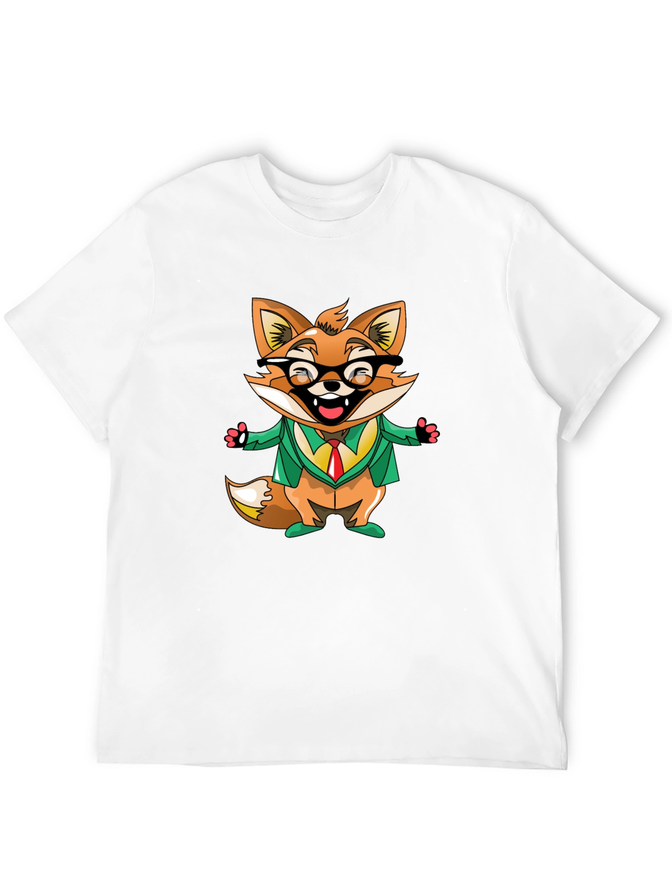 Cartoon Fox with Glasses Black T-Shirt