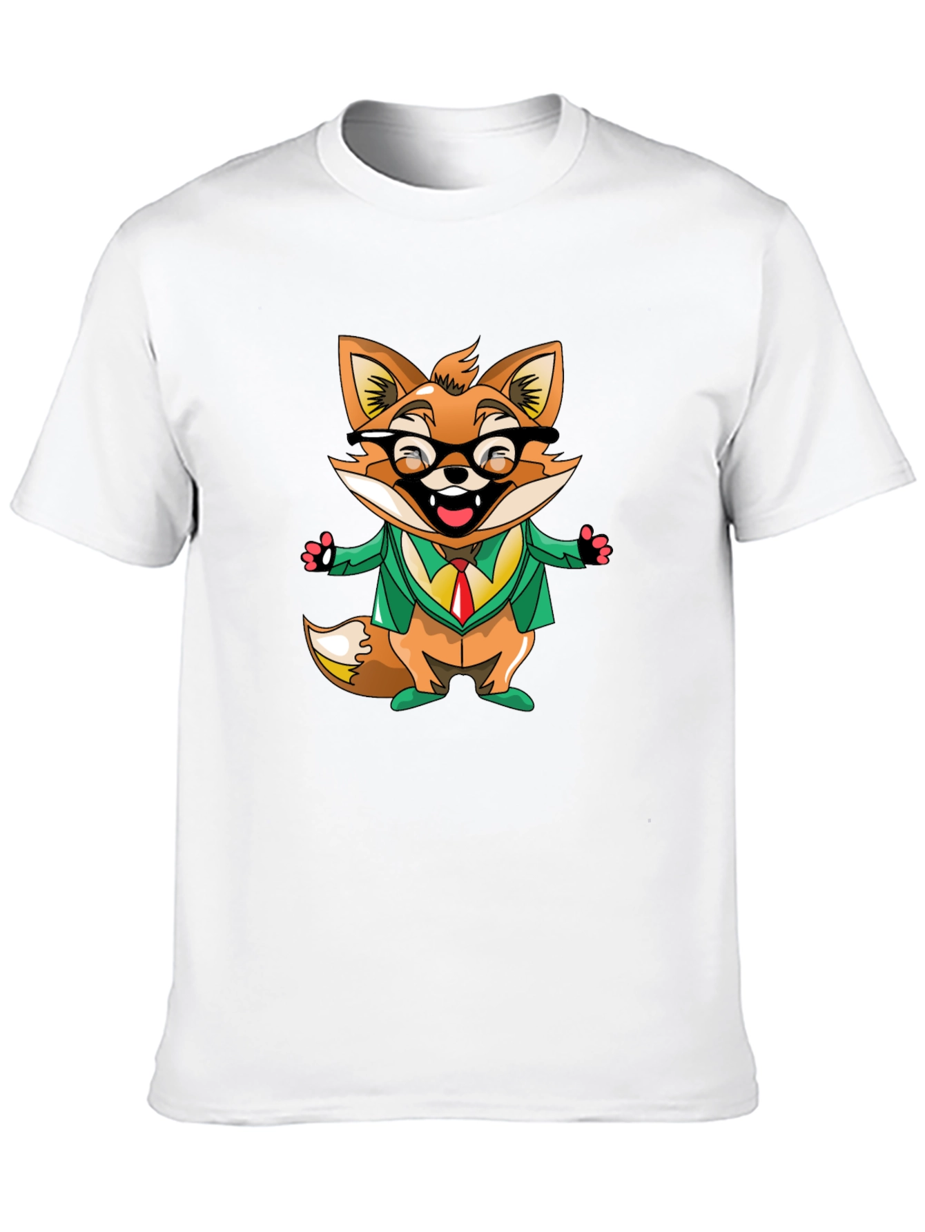 Cartoon Fox with Glasses Black T-Shirt