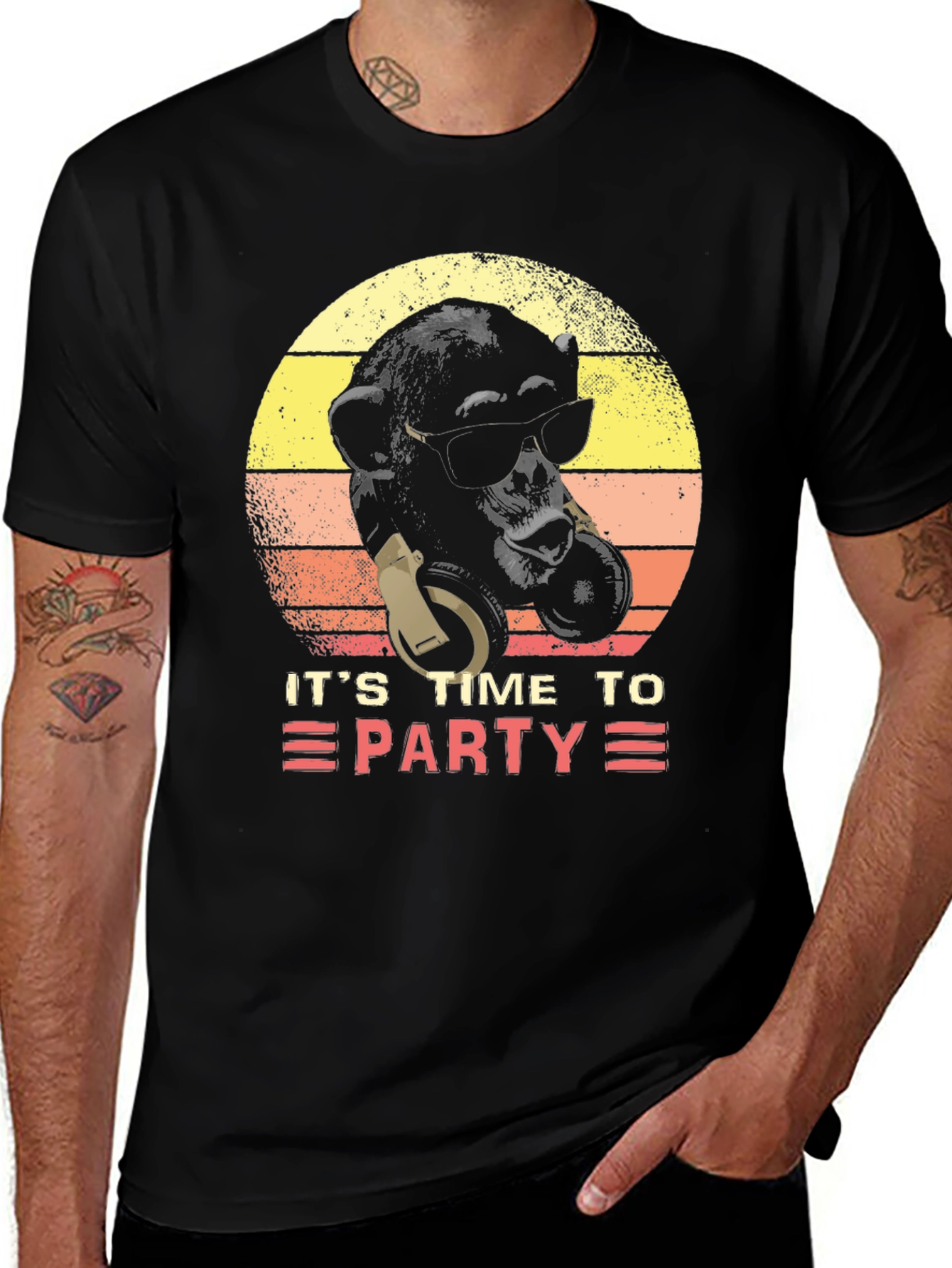 Its Time To Party Retro Monkey DJ Graphic Tee