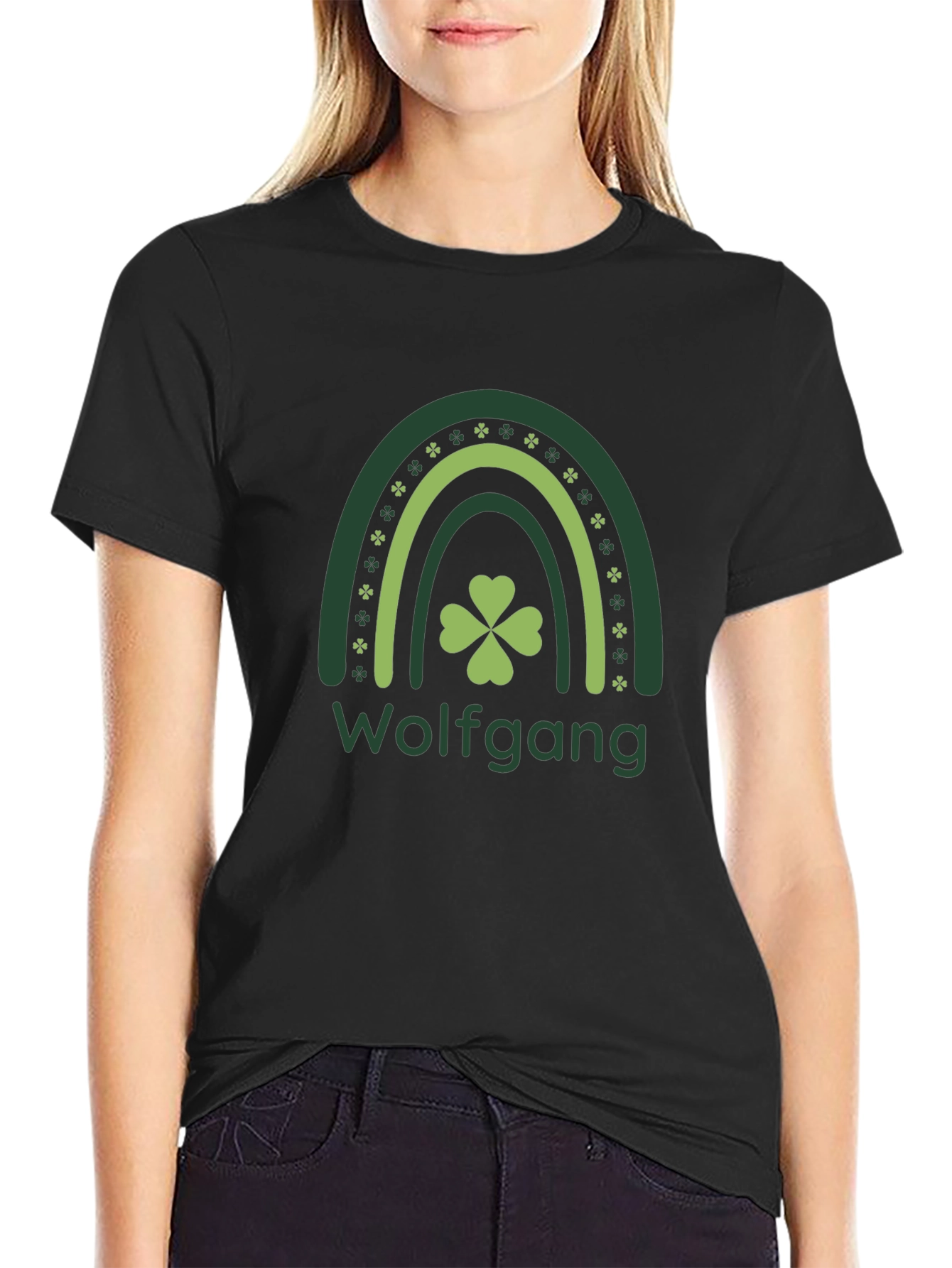 St. Patricks Day Wolfgang Rainbow Clover T-Shirt