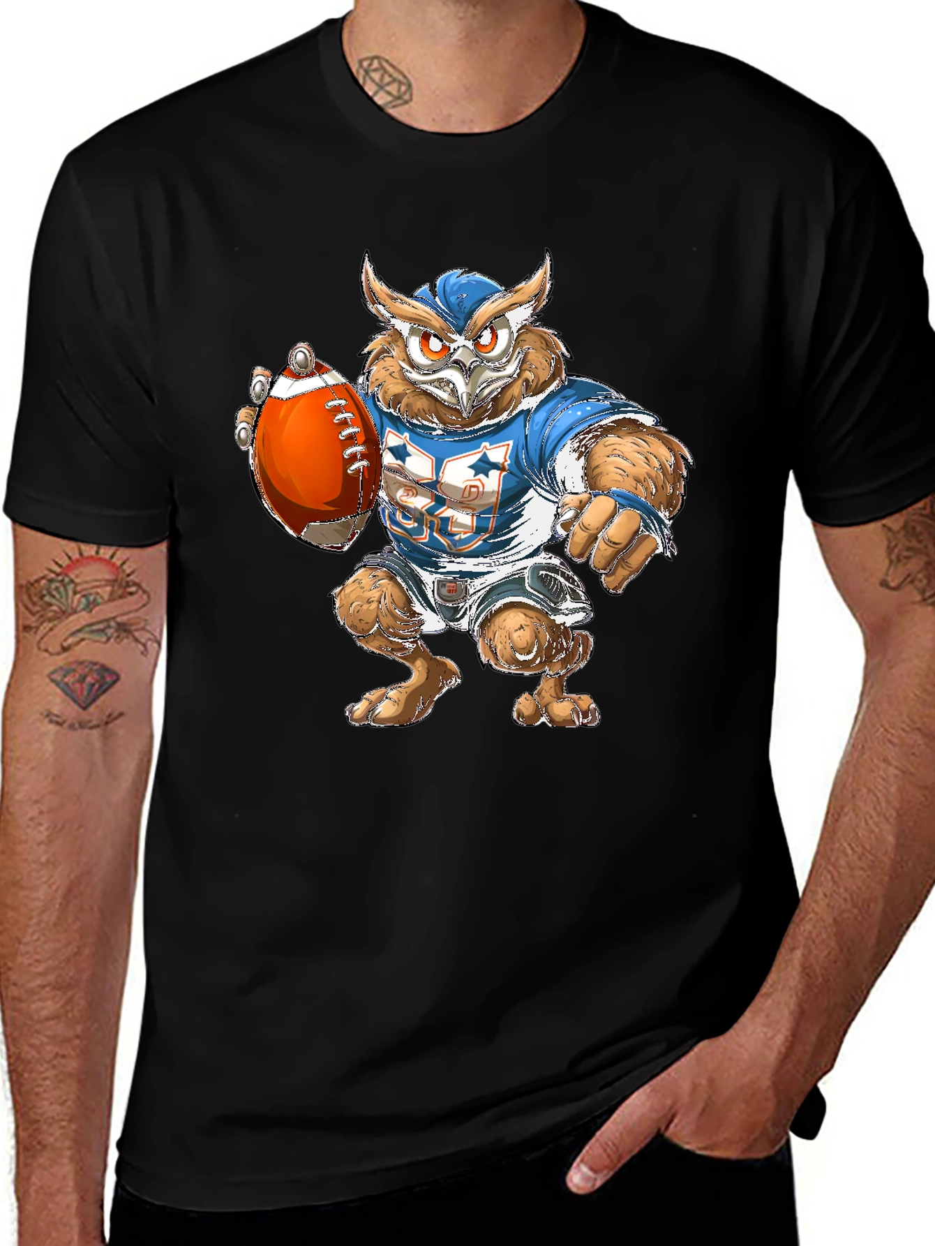 Owl Football Player Graphic Tee