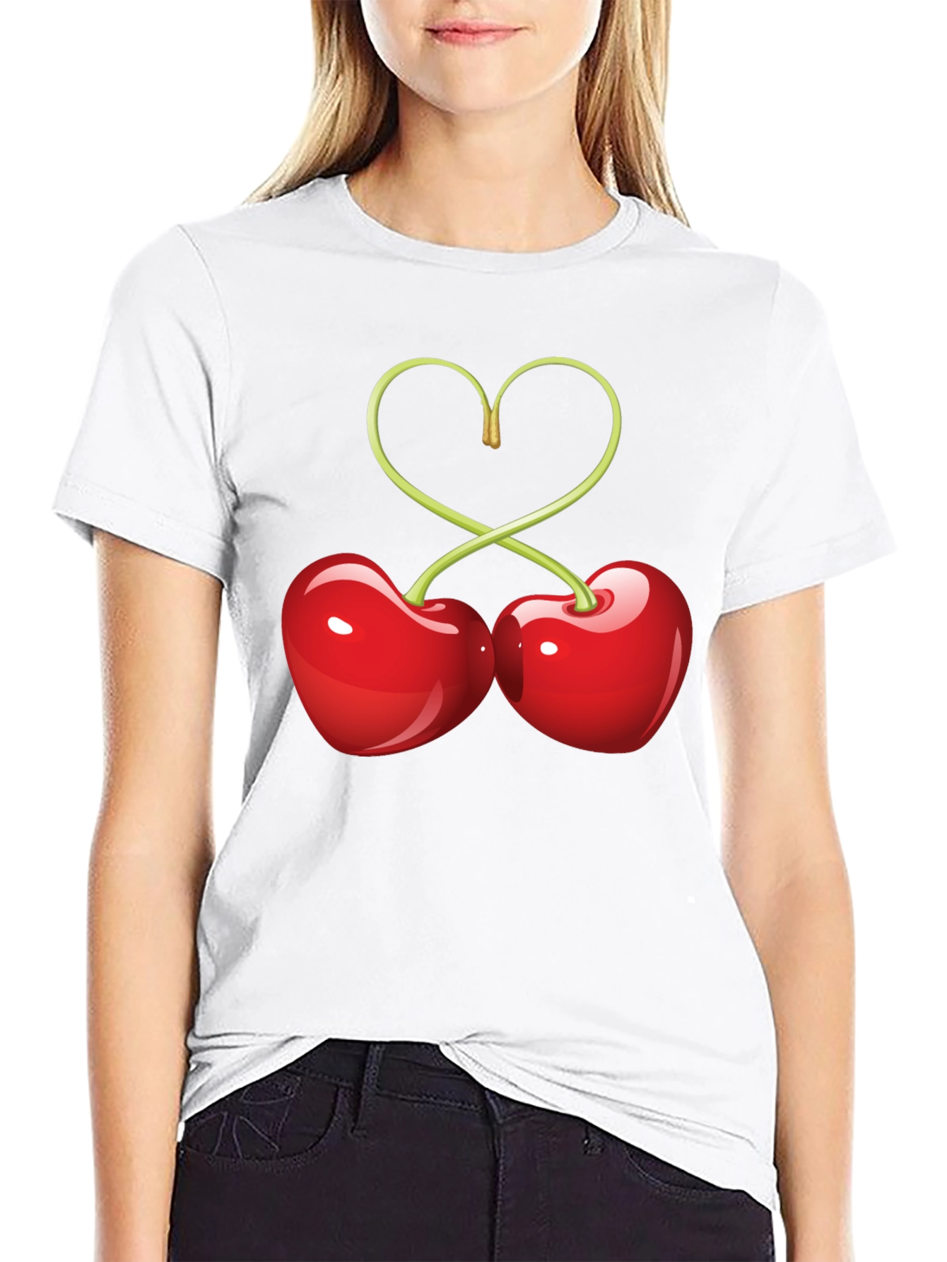 Heart Cherries Graphic Tee - Black Cotton T-Shirt