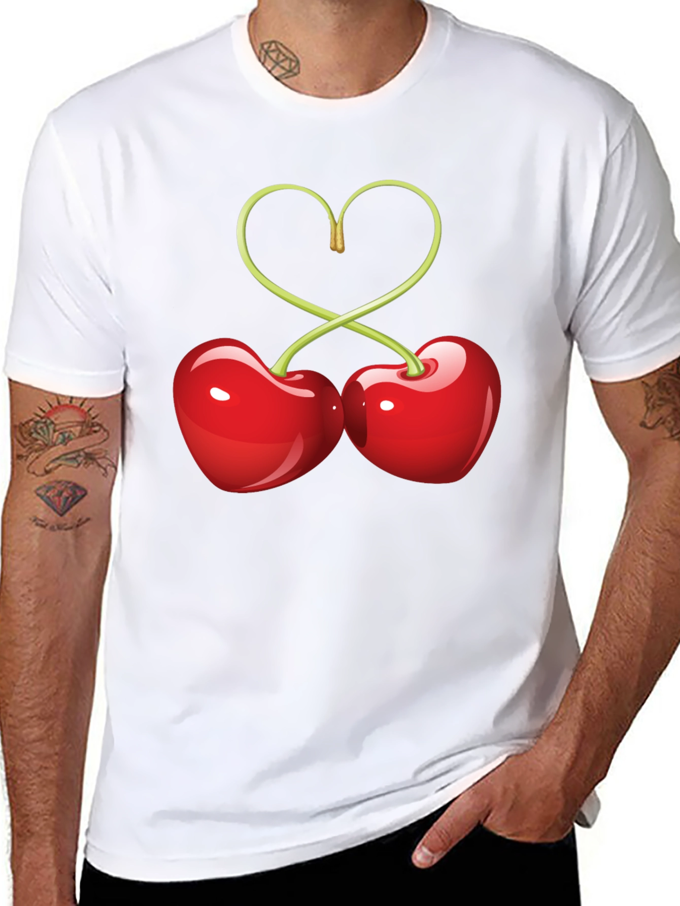 Heart Cherries Graphic Tee - Black Cotton T-Shirt