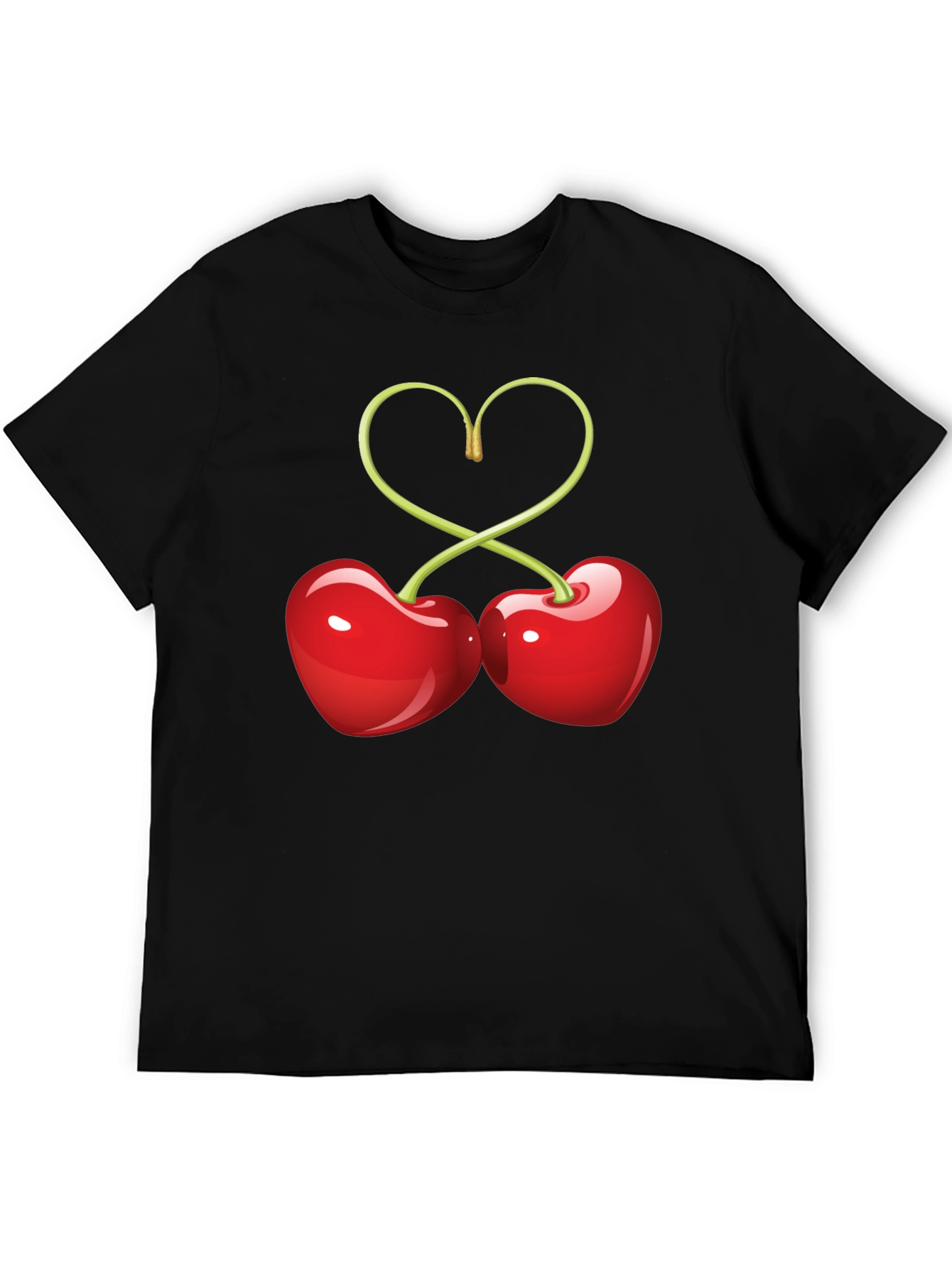 Heart Cherries Graphic Tee - Black Cotton T-Shirt