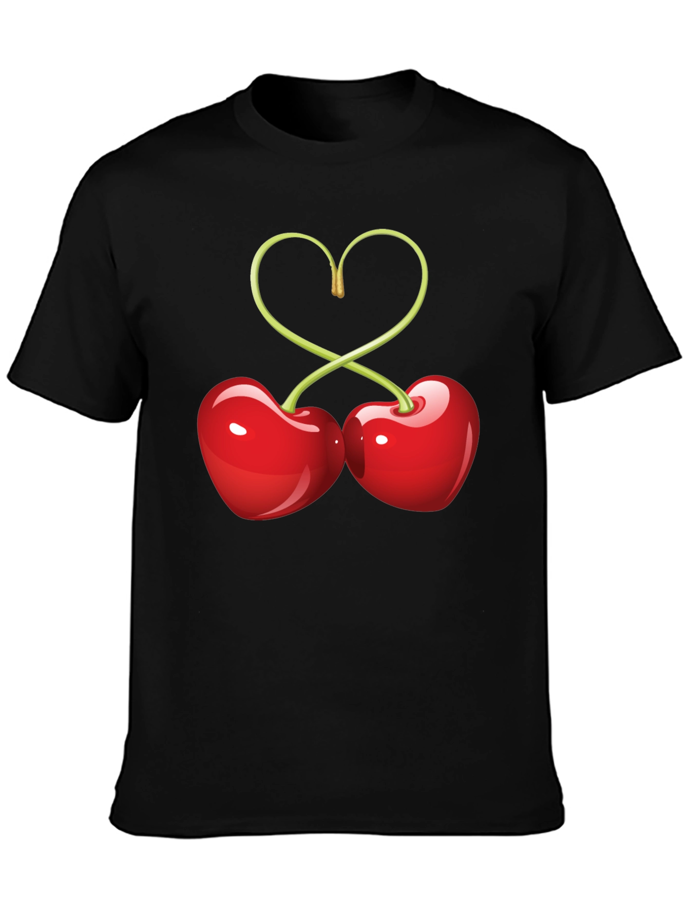 Heart Cherries Graphic Tee - Black Cotton T-Shirt