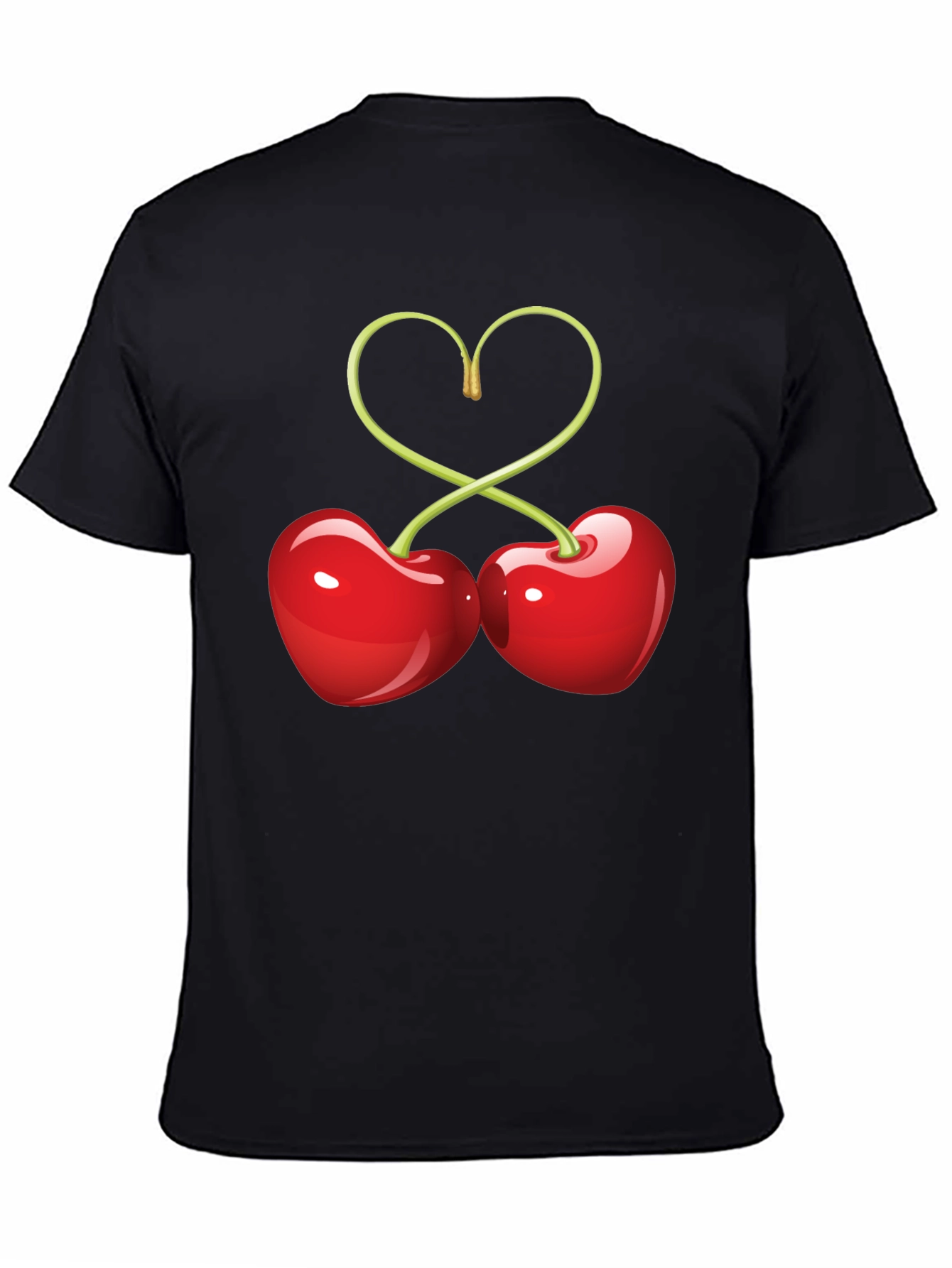 Heart Cherries Graphic Tee - Black Cotton T-Shirt