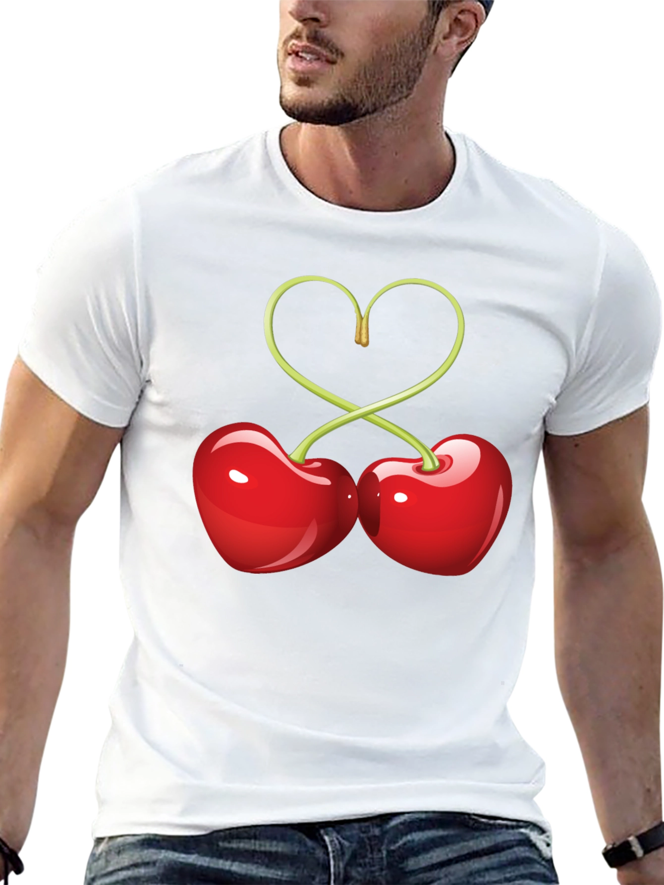Heart Cherries Graphic Tee - Black Cotton T-Shirt