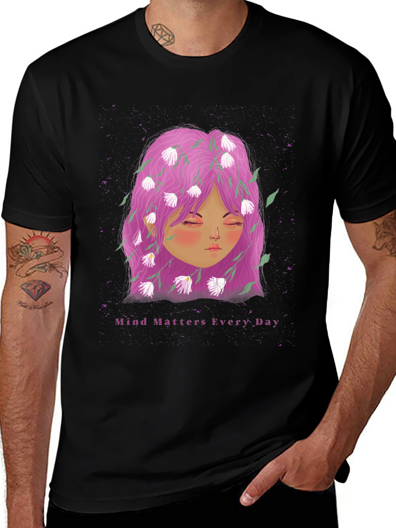 Mind Matters Tee - Floral Head Black T-Shirt