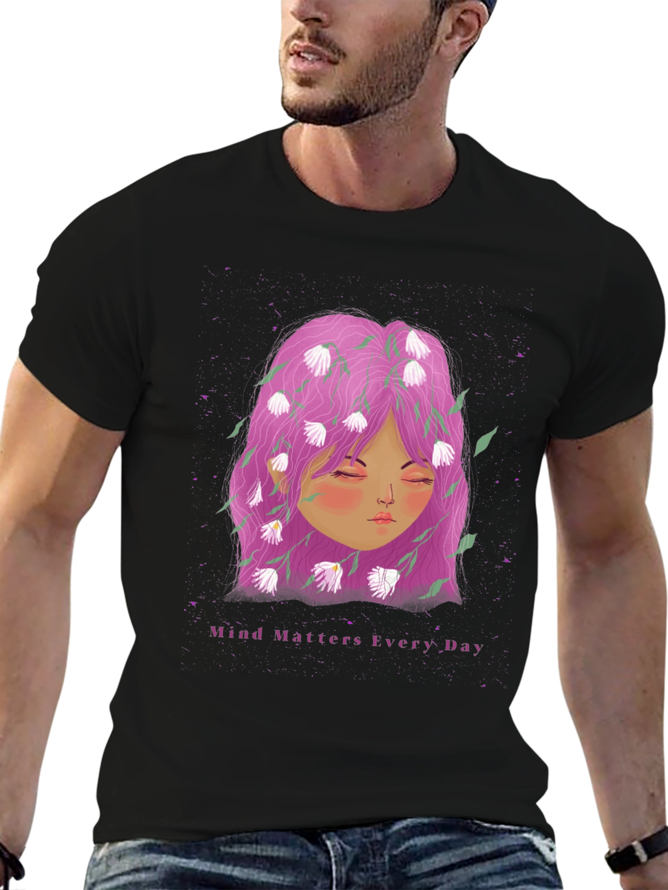 Mind Matters Tee - Floral Head Black T-Shirt