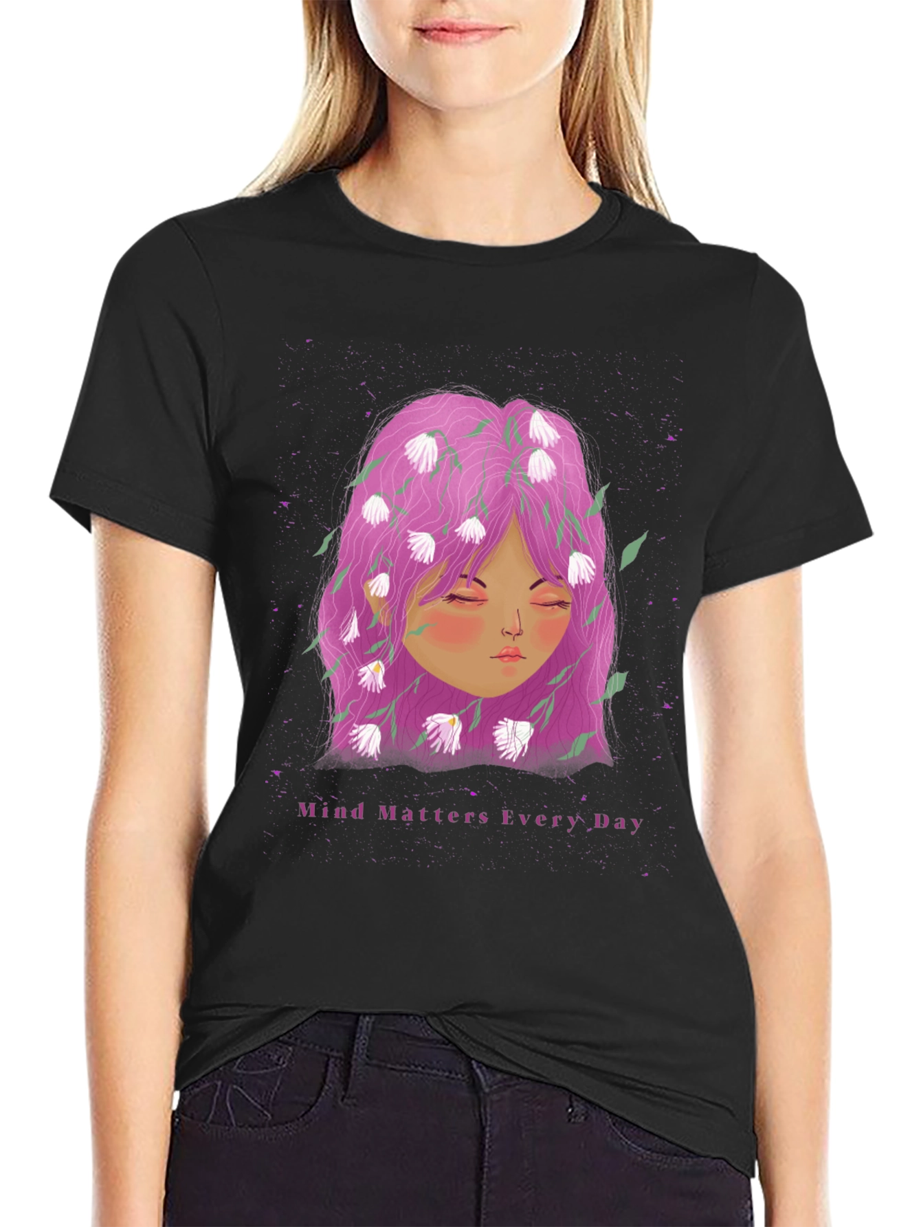 Mind Matters Tee - Floral Head Black T-Shirt