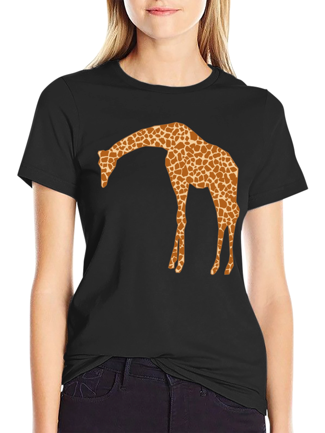 Giraffe Silhouette Mens Black Graphic T-Shirt