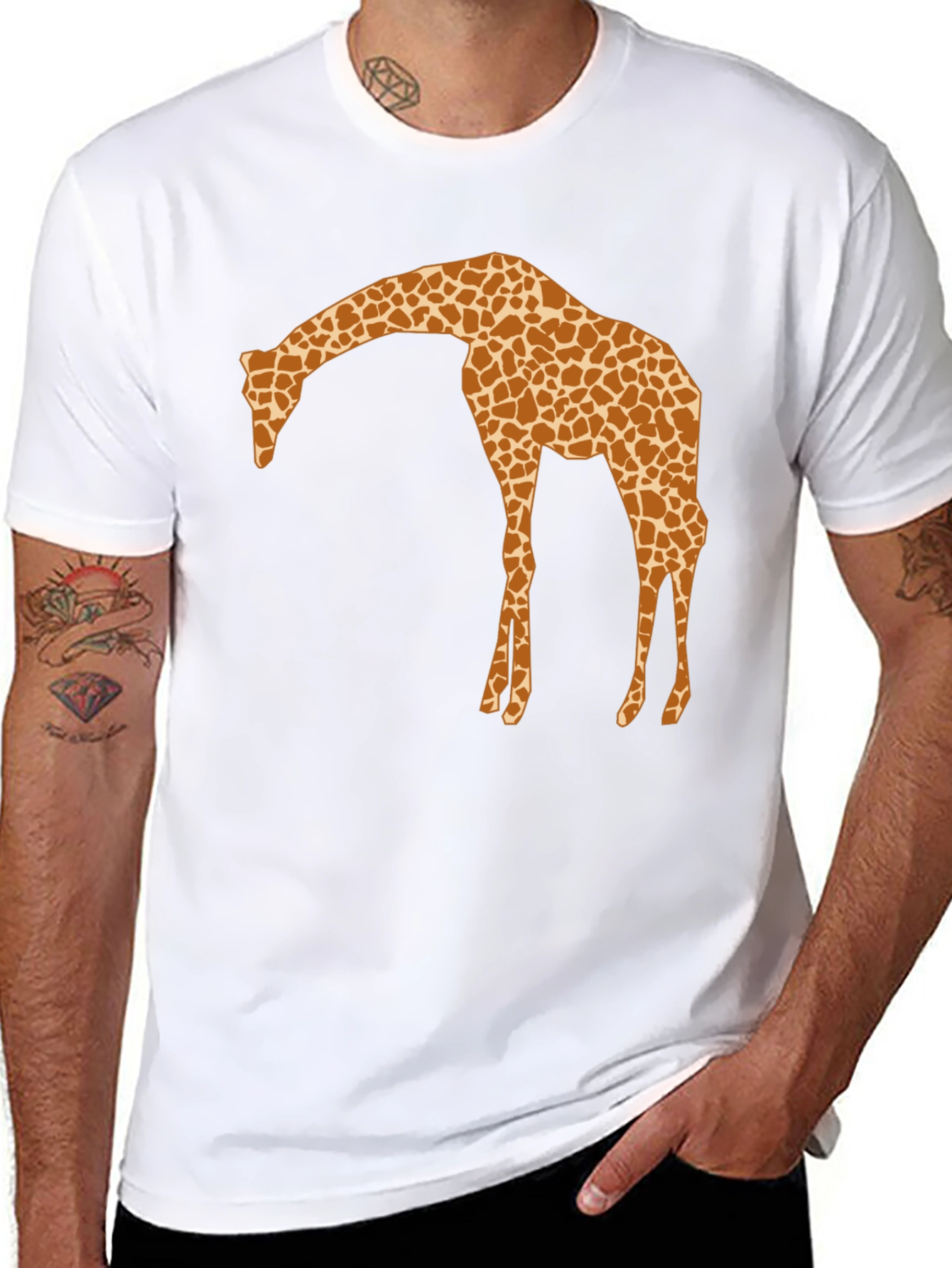 Giraffe Silhouette Mens Black Graphic T-Shirt