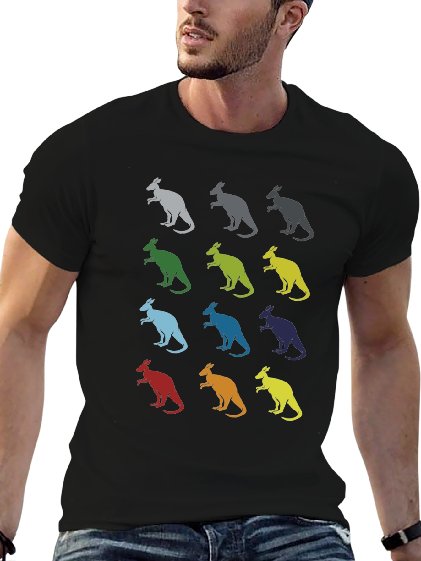 Kangaroo Pattern Graphic Tee - Black
