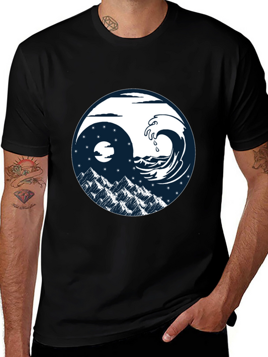 Yin Yang Wave & Mountain T-Shirt - Graphic Tee