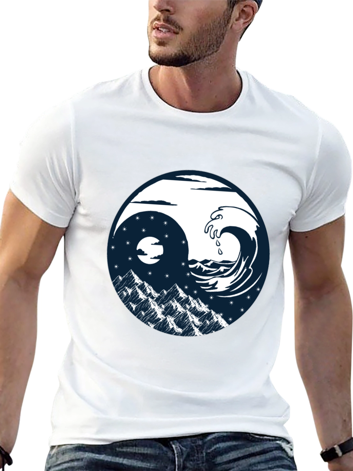 Yin Yang Wave & Mountain T-Shirt - Graphic Tee