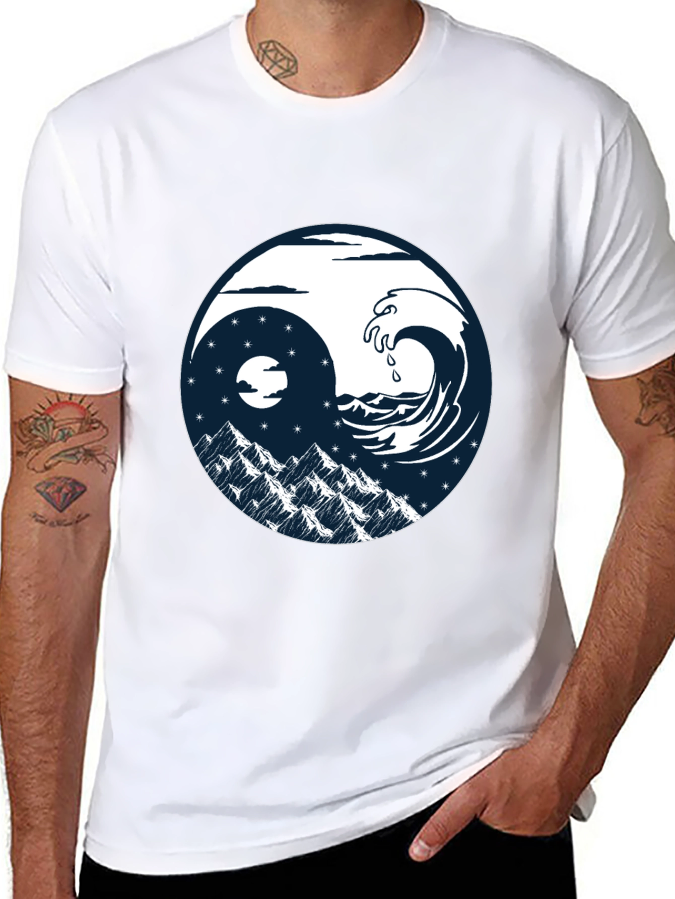 Yin Yang Wave & Mountain T-Shirt - Graphic Tee