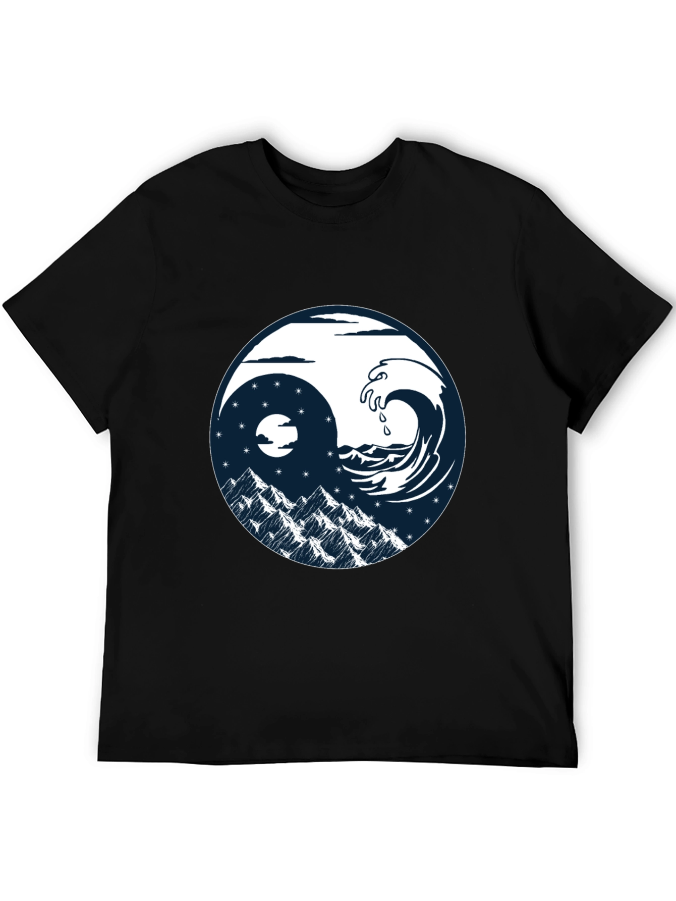 Yin Yang Wave & Mountain T-Shirt - Graphic Tee
