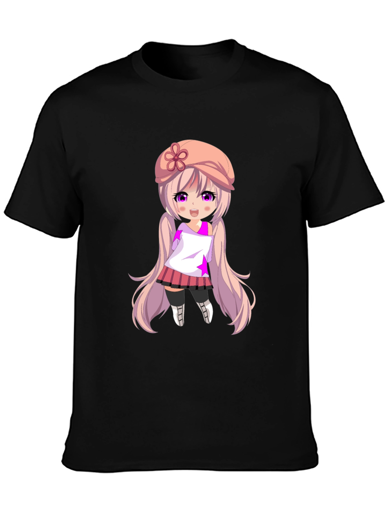 Anime Girl Graphic Tee - Stylish Black T-Shirt