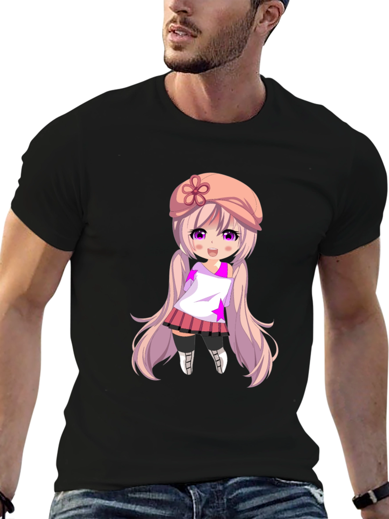 Anime Girl Graphic Tee - Stylish Black T-Shirt