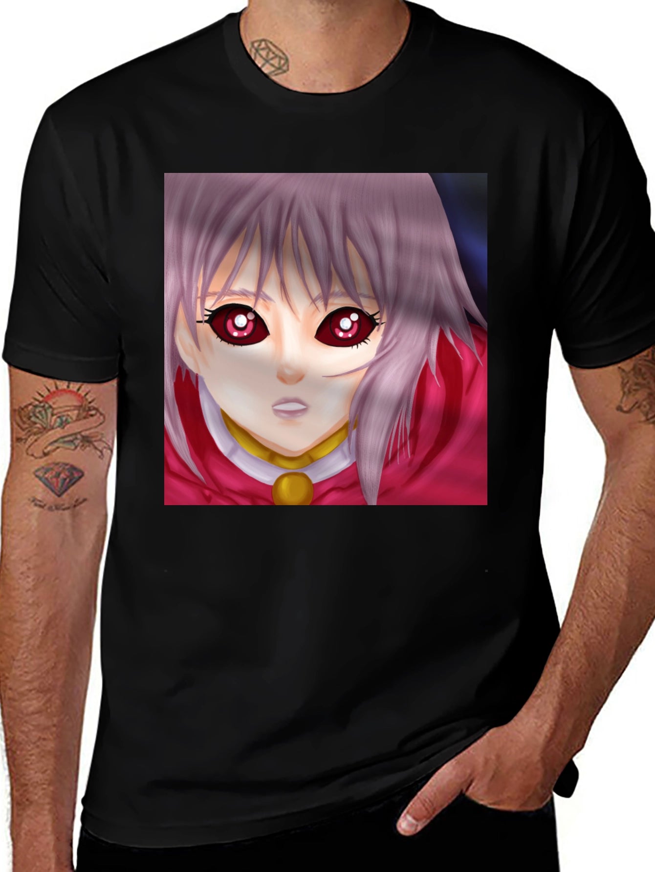 Anime Girl Graphic T-Shirt - Black Crew Neck Tee