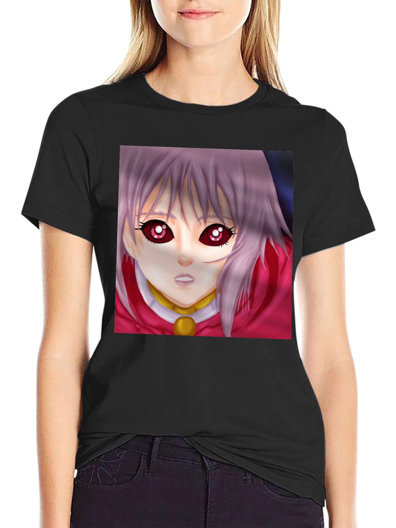 Anime Girl Graphic T-Shirt - Black Crew Neck Tee