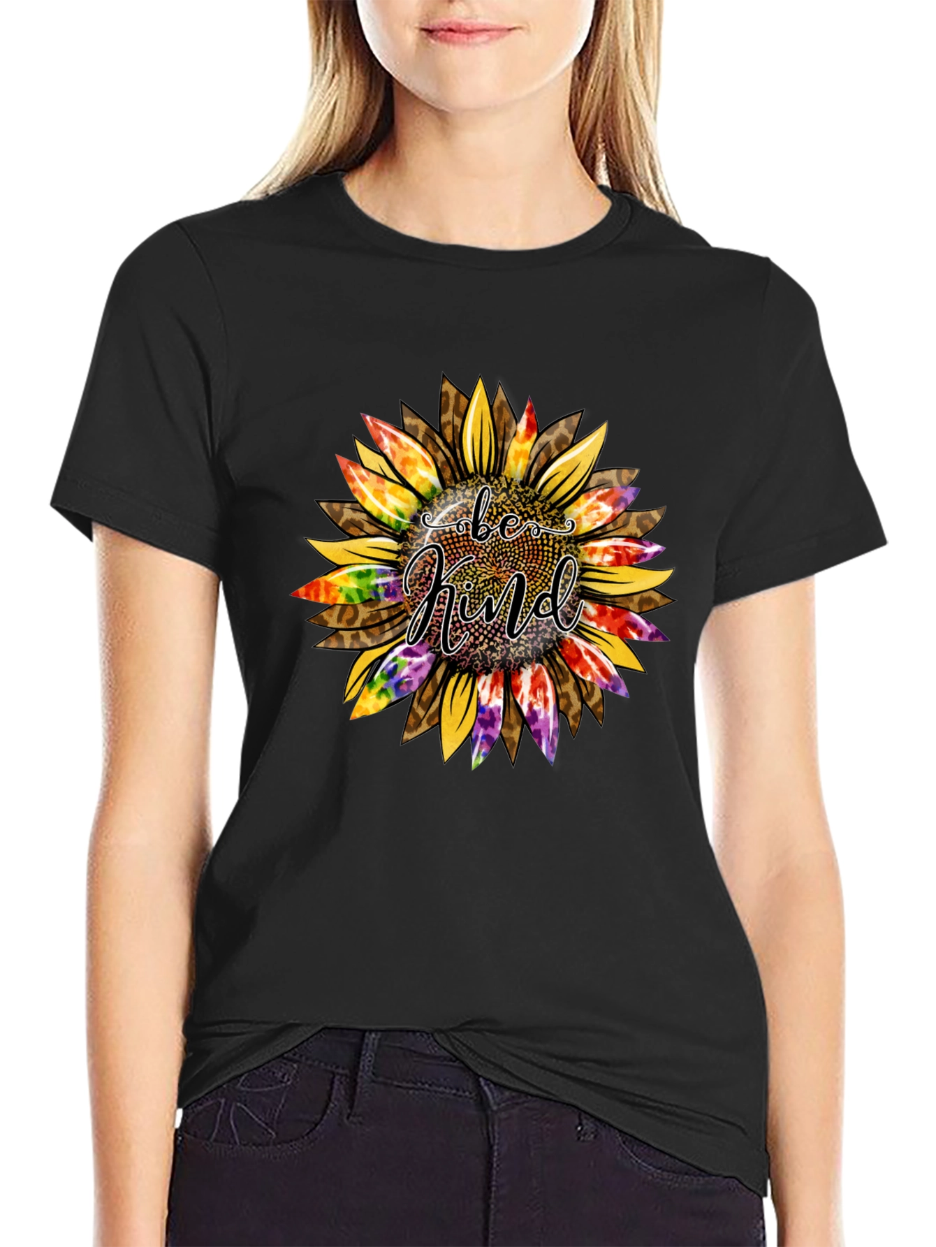Be Kind Sunflower Graphic T-Shirt - Black