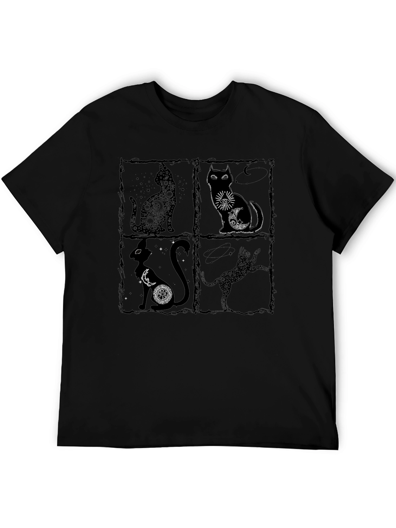Mystic Cats Black T-Shirt - Unique Celestial Cat Design