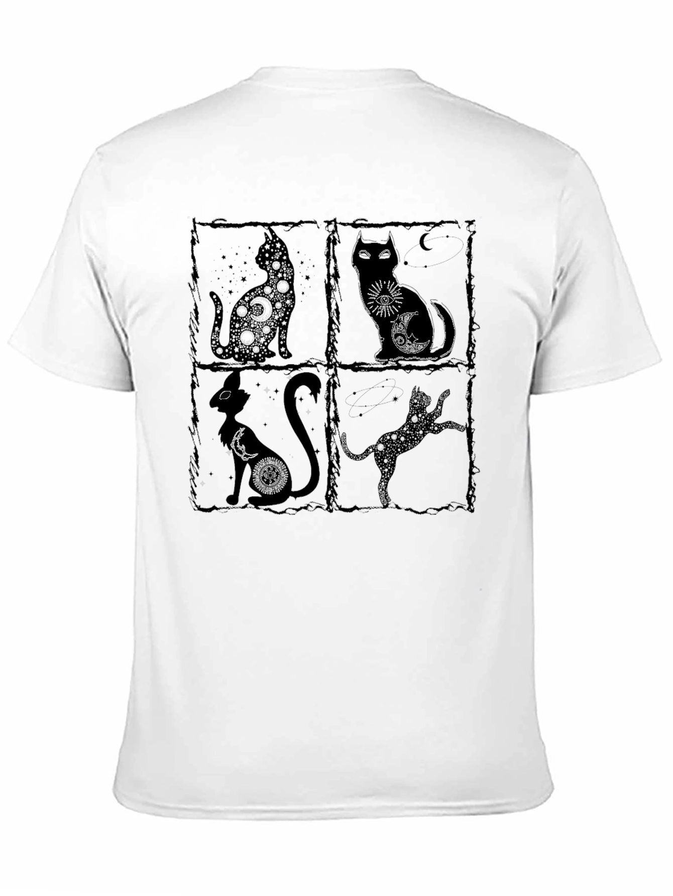 Mystic Cats Black T-Shirt - Unique Celestial Cat Design