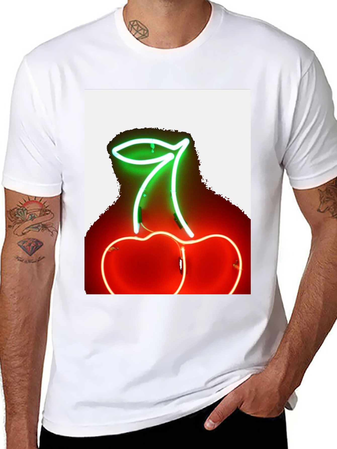 Neon Cherry Graphic Tee - Stylish Black T-Shirt