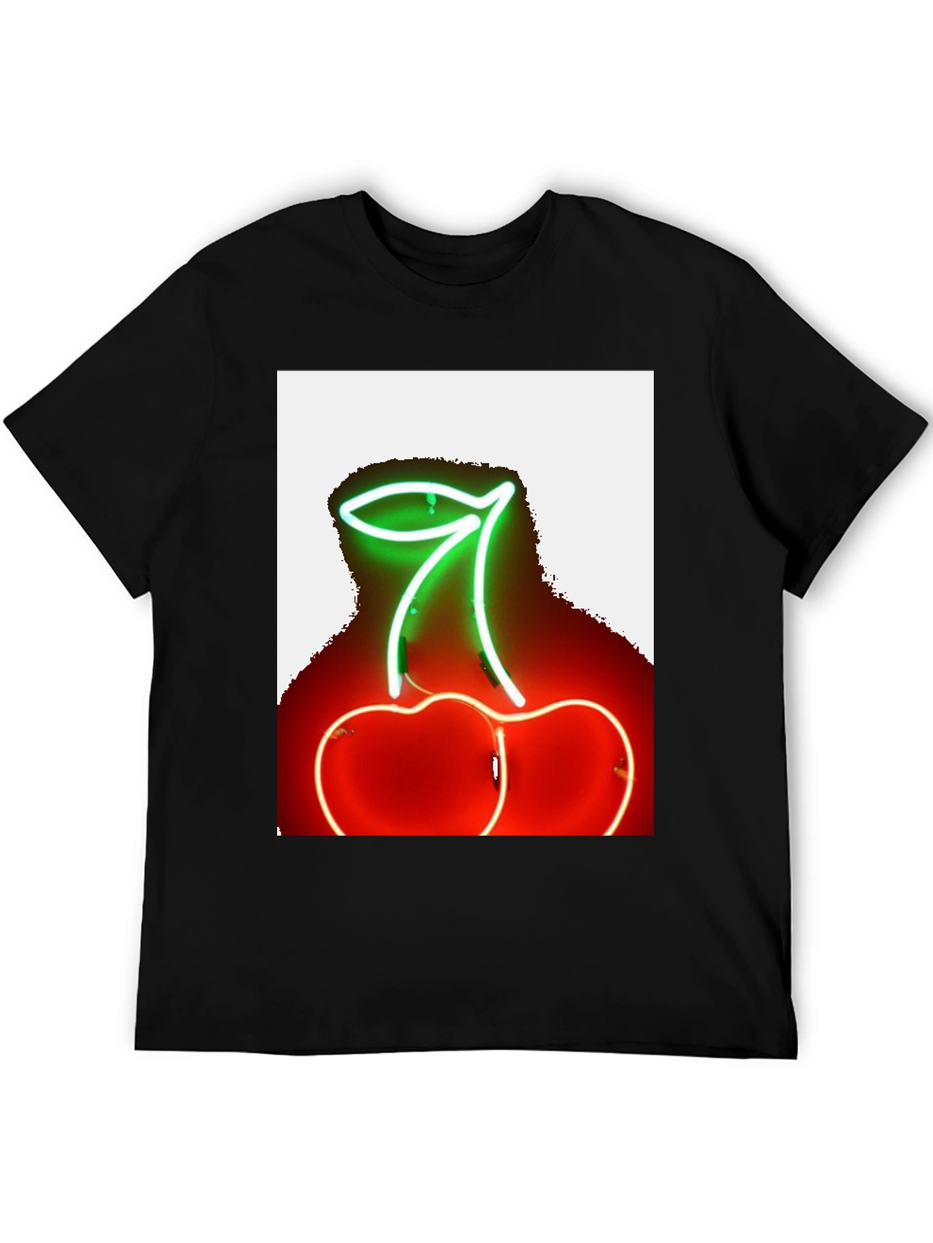 Neon Cherry Graphic Tee - Stylish Black T-Shirt
