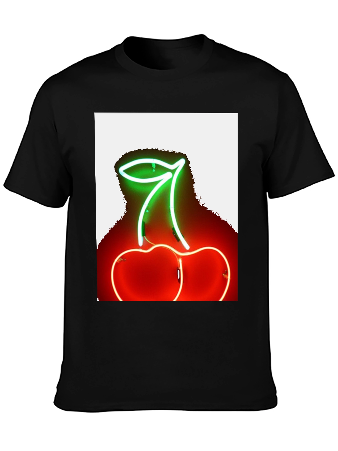 Neon Cherry Graphic Tee - Stylish Black T-Shirt