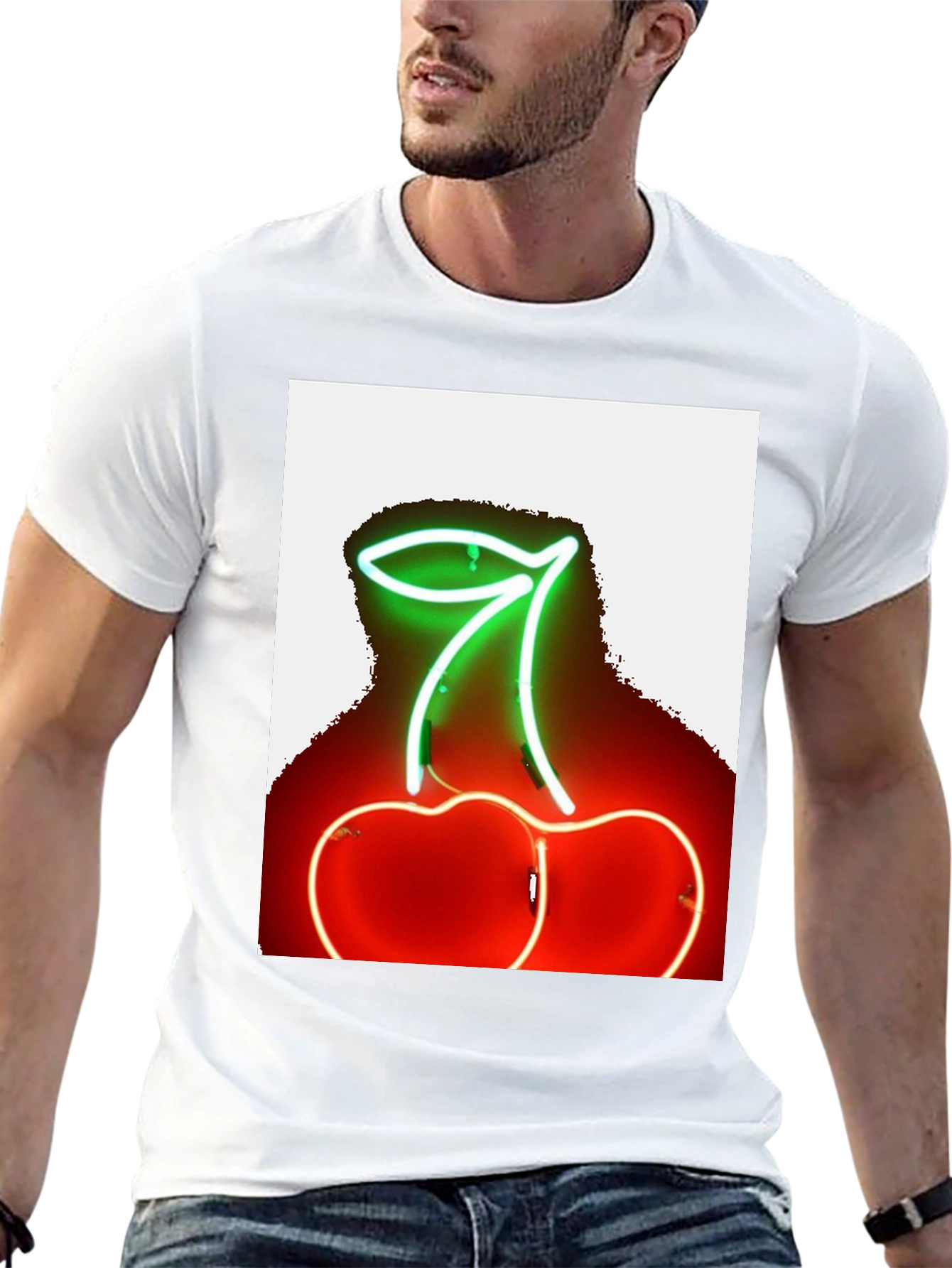 Neon Cherry Graphic Tee - Stylish Black T-Shirt