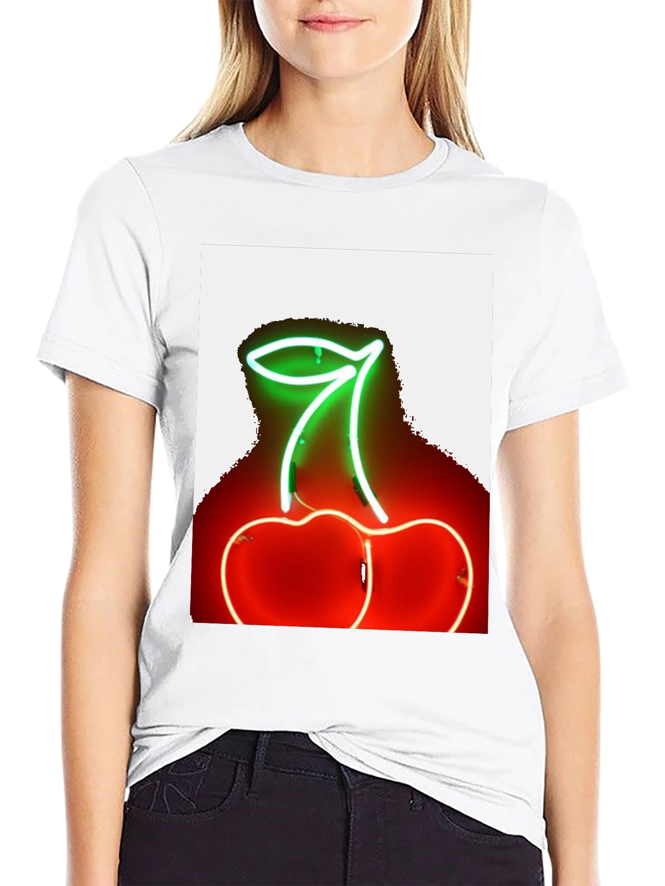 Neon Cherry Graphic Tee - Stylish Black T-Shirt