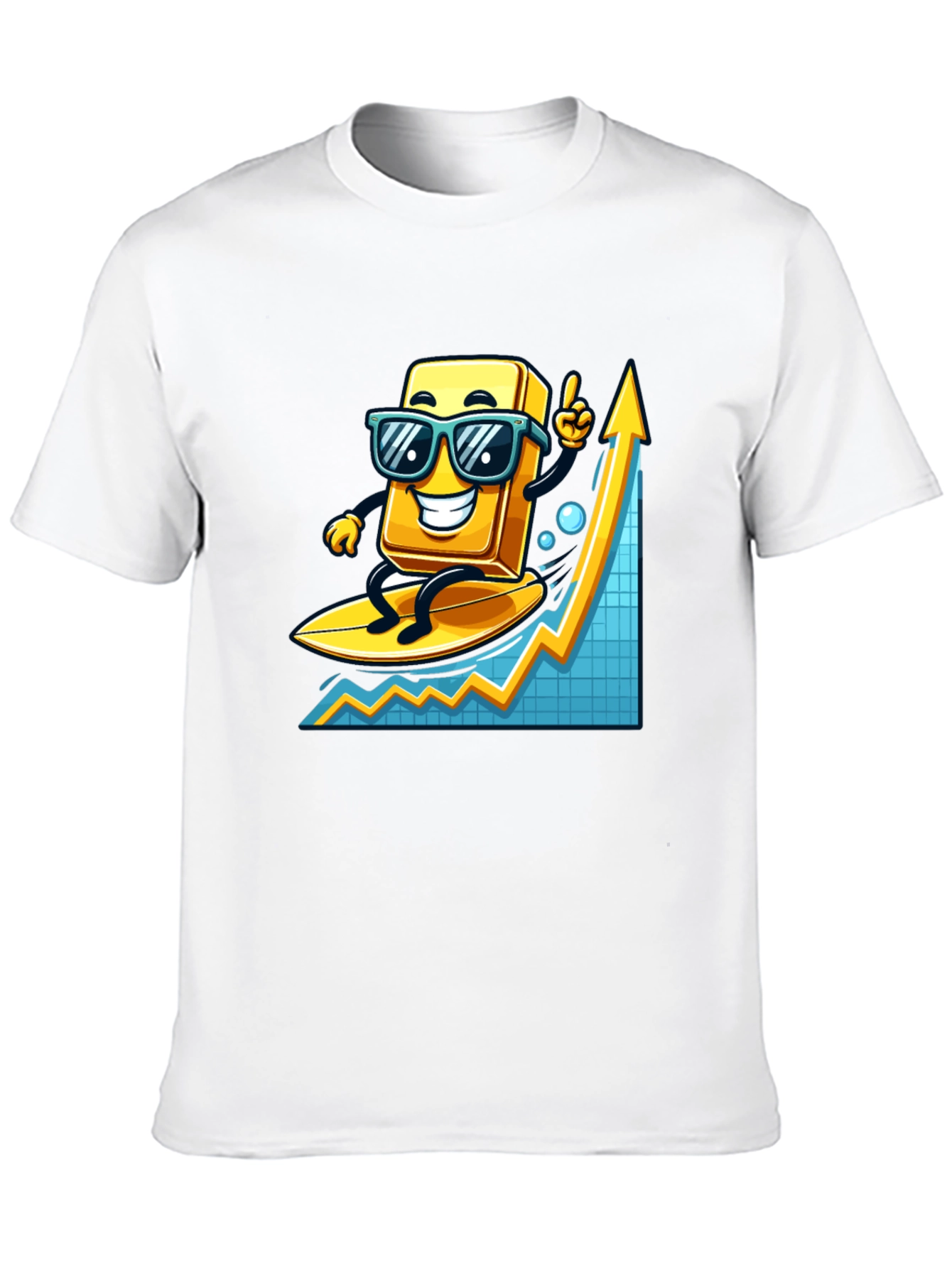 Surfing Gold Bull Graphic T-Shirt - Trendy Investment Tee