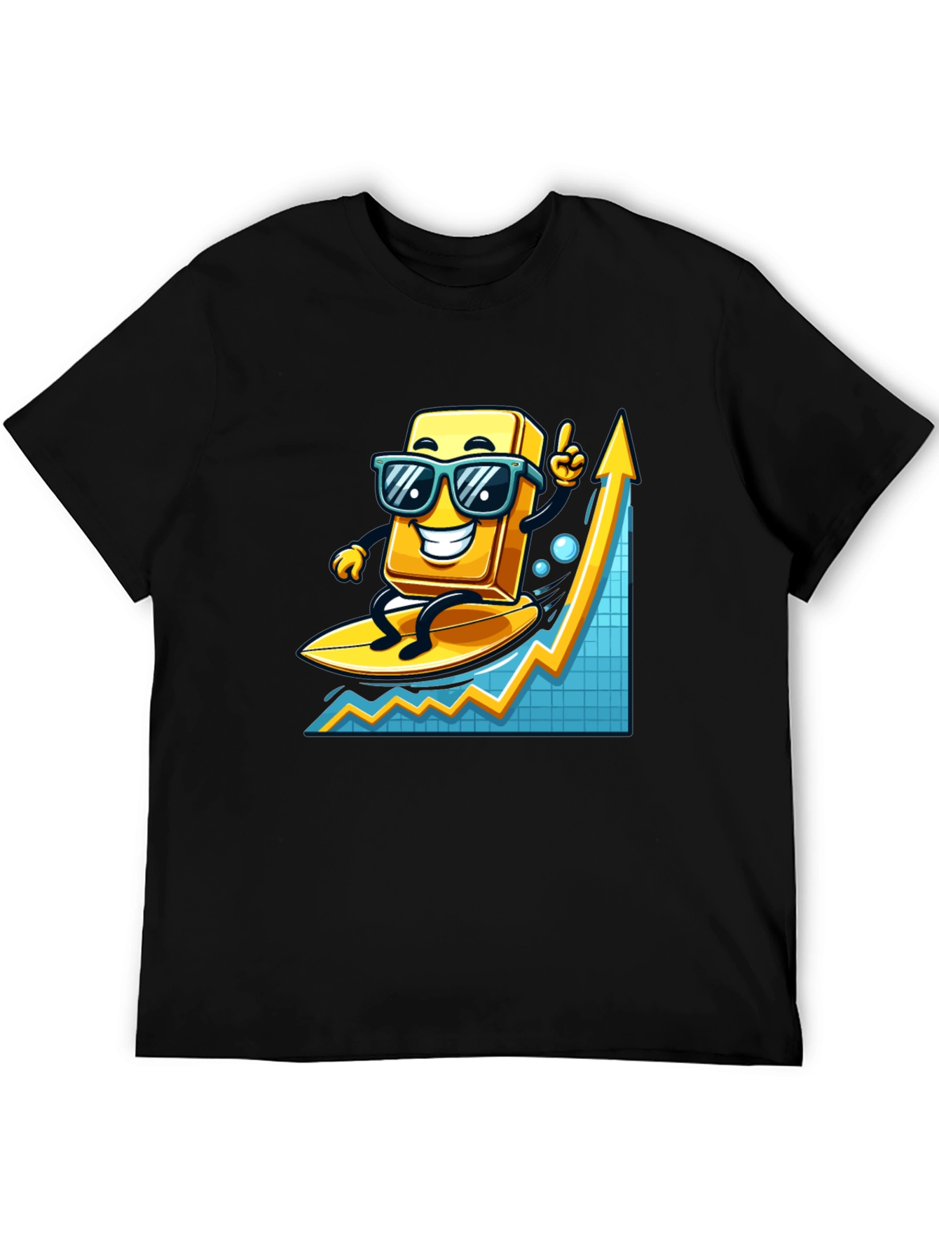 Surfing Gold Bull Graphic T-Shirt - Trendy Investment Tee
