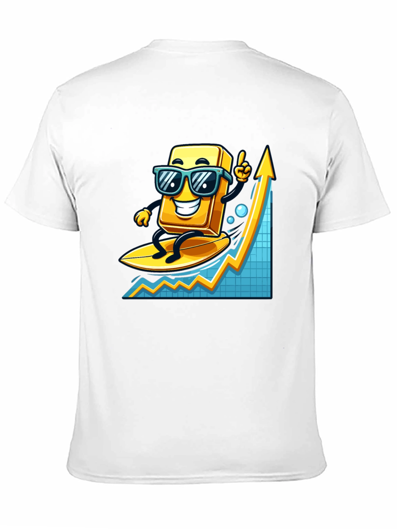 Surfing Gold Bull Graphic T-Shirt - Trendy Investment Tee