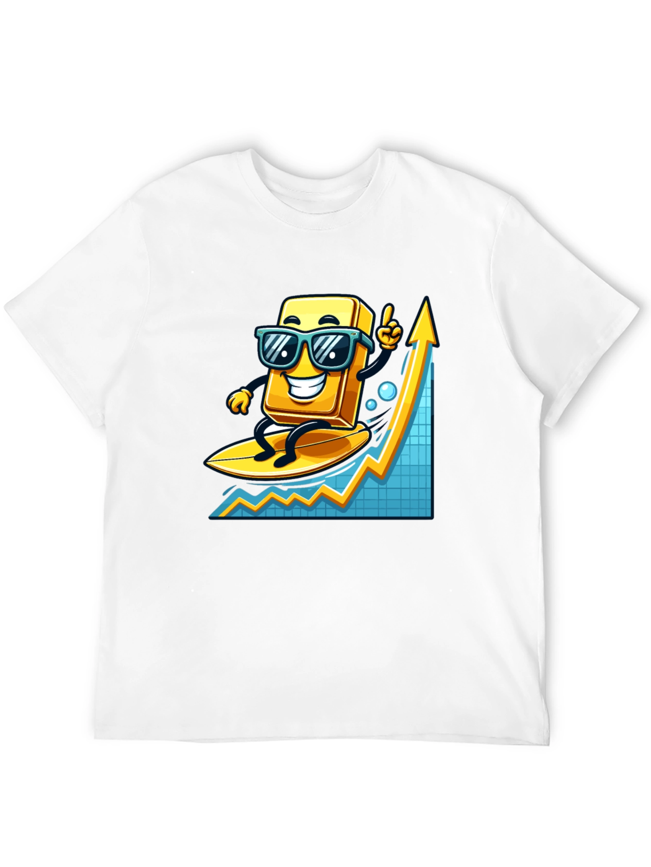 Surfing Gold Bull Graphic T-Shirt - Trendy Investment Tee