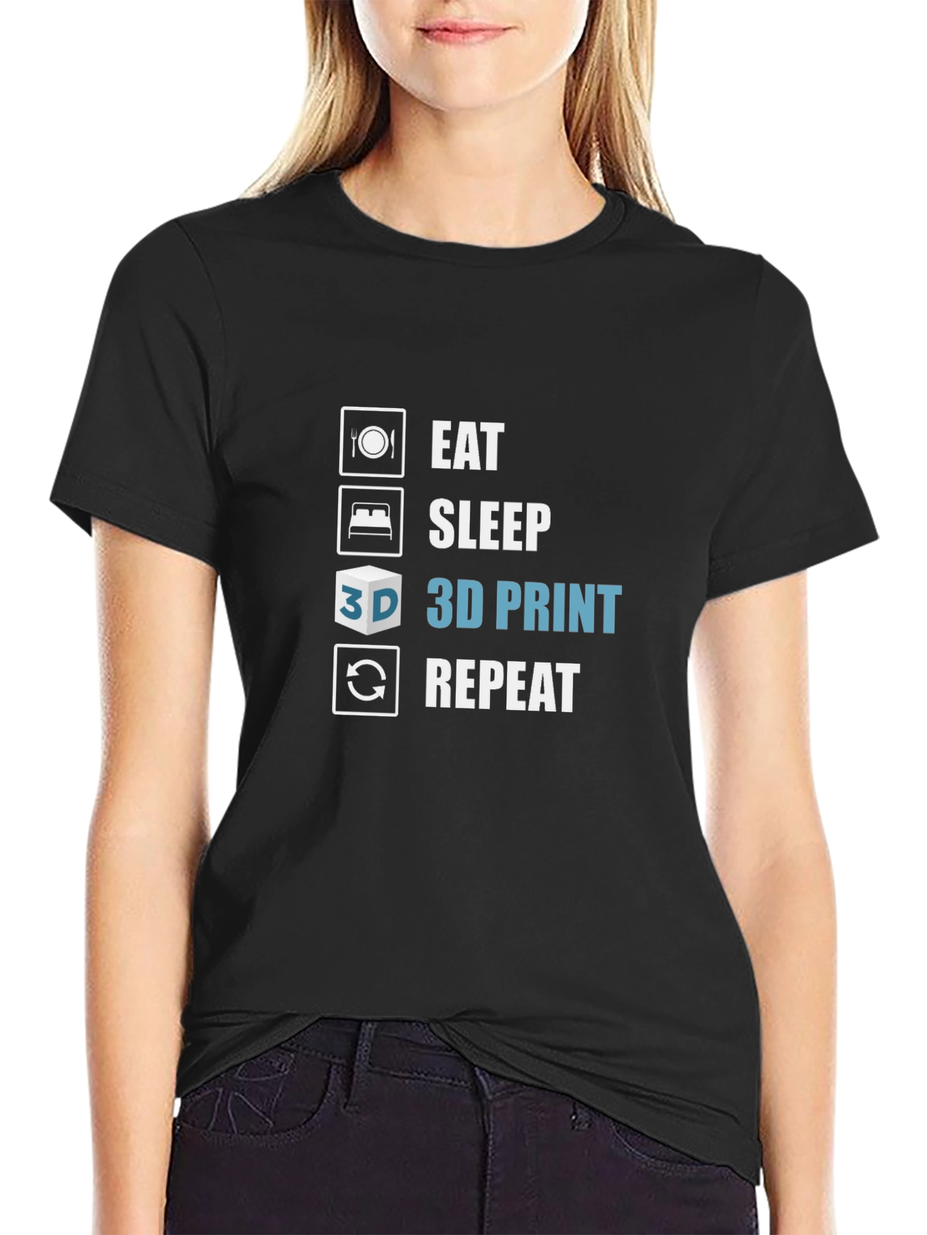 Eat Sleep 3D Print Repeat Black T-Shirt