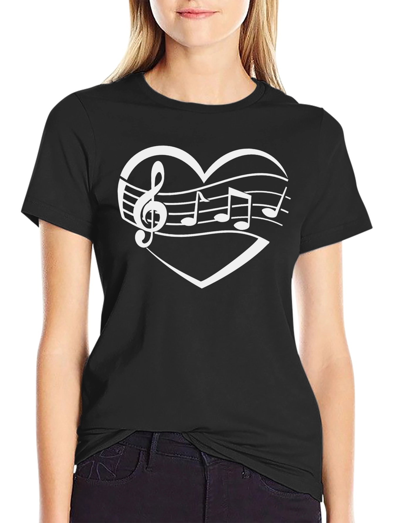 Music Lovers Heart Graphic T-Shirt - Black