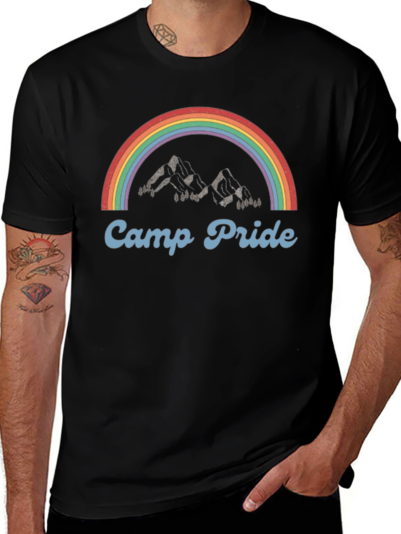 Camp Pride T-Shirt - Rainbow Mountain Design
