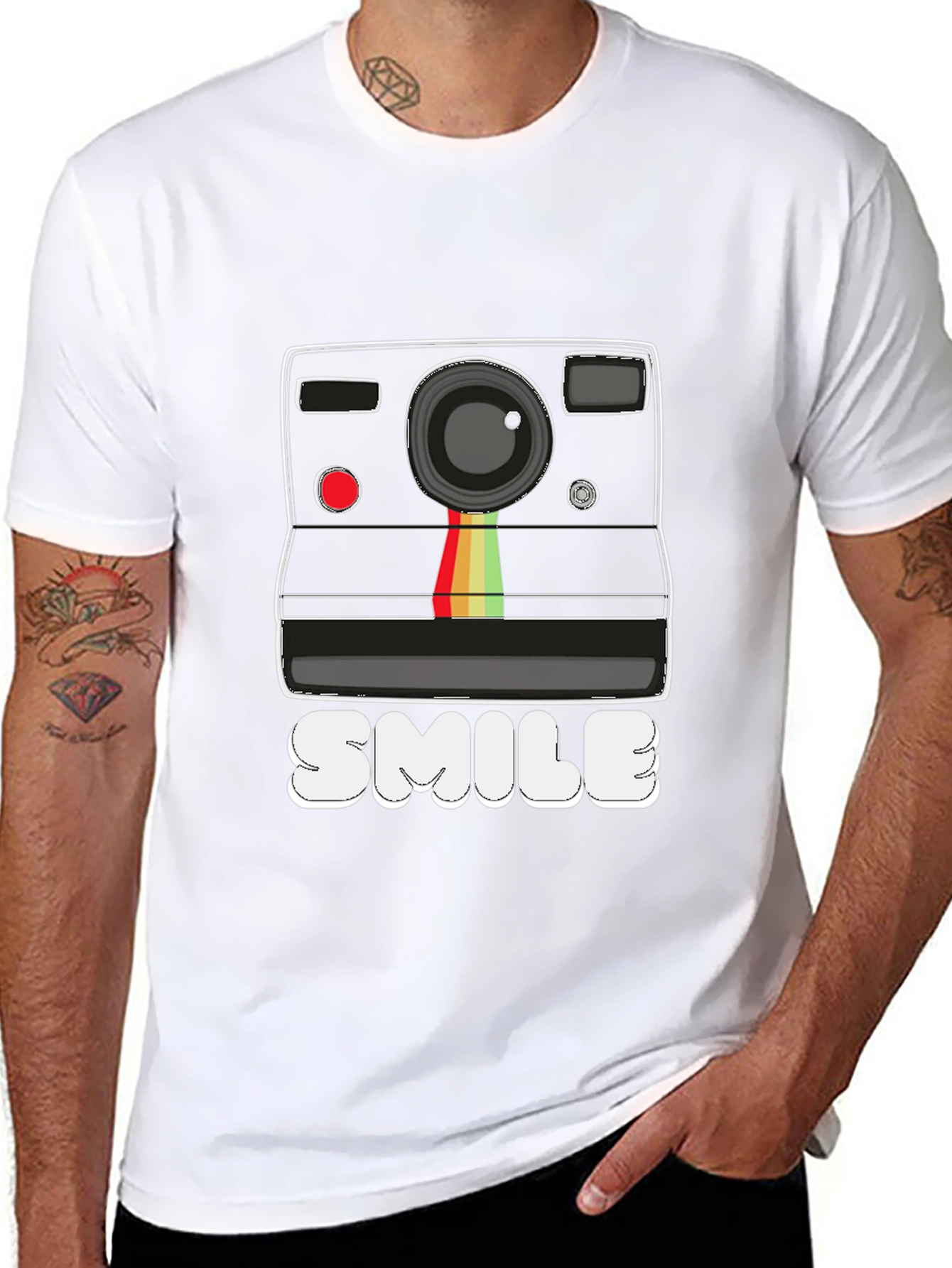 Retro Camera Smile Graphic Black T-Shirt