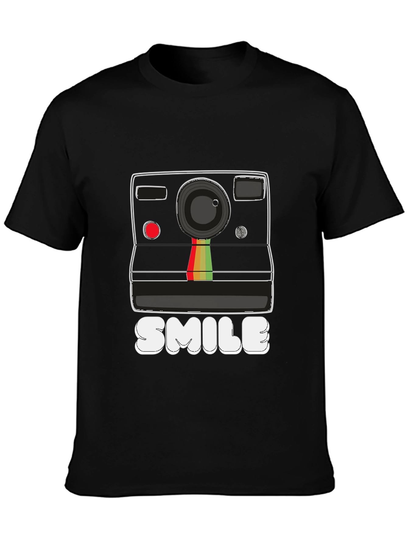Retro Camera Smile Graphic Black T-Shirt