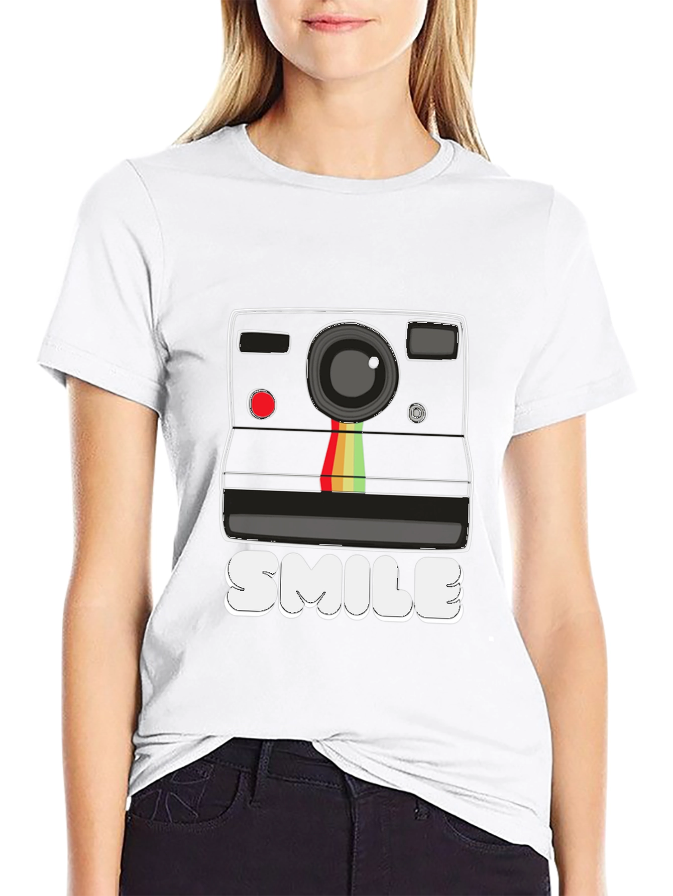 Retro Camera Smile Graphic Black T-Shirt