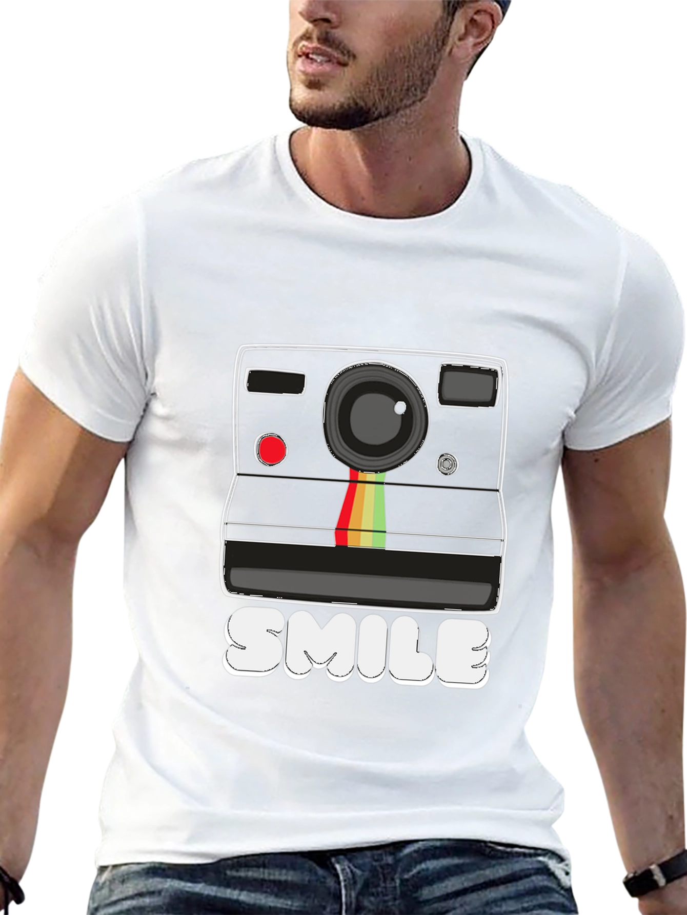 Retro Camera Smile Graphic Black T-Shirt